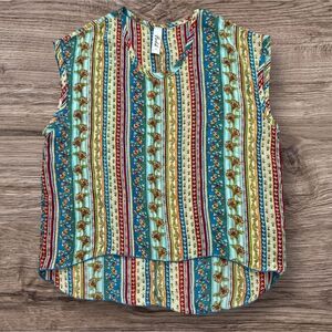 Feelib Feel Liberated Flowy Sheer Hi-Low Floral Tank Top Vibrant Multi-Color